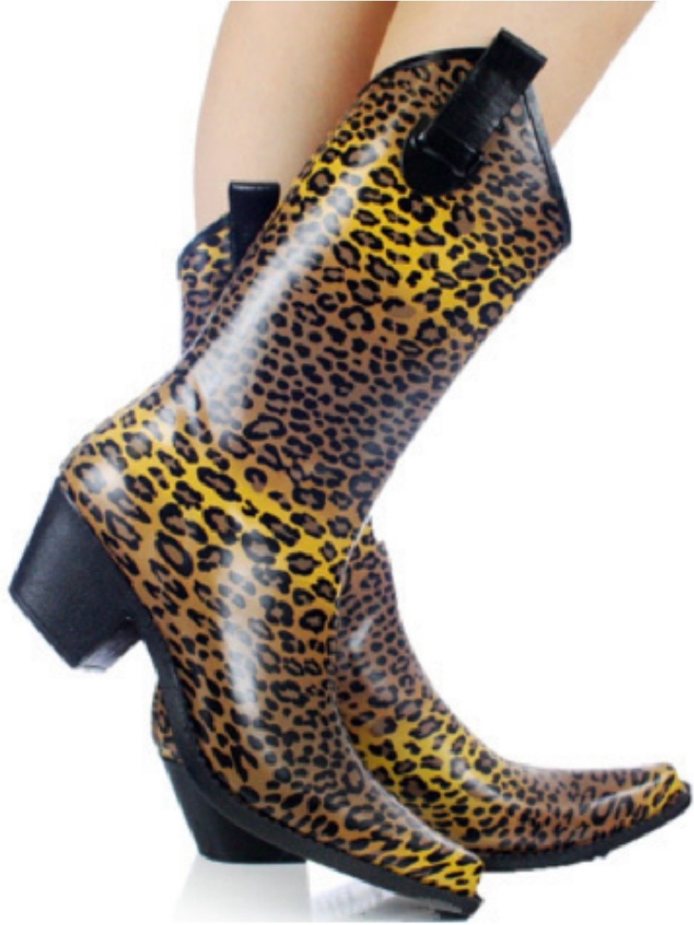 Corkys Rubber Cowgirl Rain Boots galoshes Leopard-Print Pointed Toe size 8